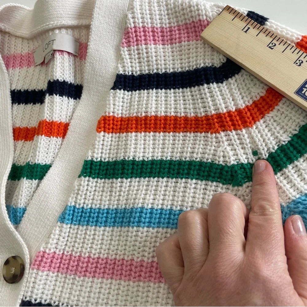 LOFT Summer Striped V-Neck Button Down Cardigan with Multi-Color Stripes, size M - Picture 10 of 10